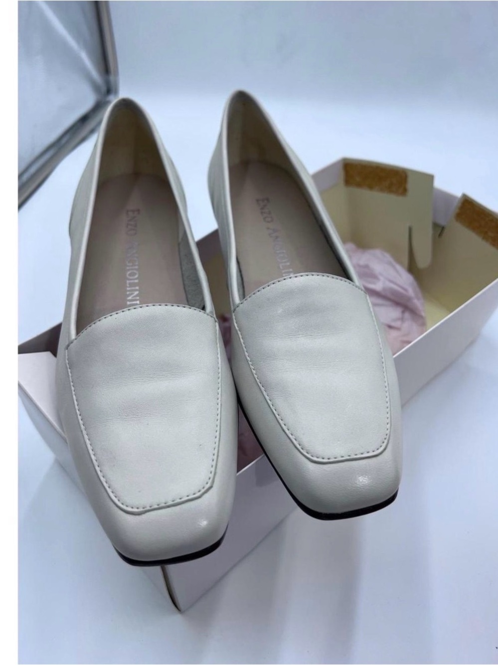 Enzo Angiolini Women's Cream Italian Leather Loafers 7.5 Narrow